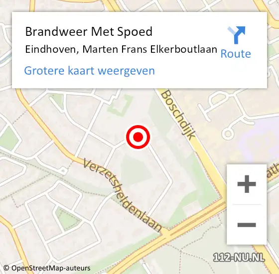 Locatie op kaart van de 112 melding: Brandweer Met Spoed Naar Eindhoven, Marten Frans Elkerboutlaan op 9 december 2023 17:51