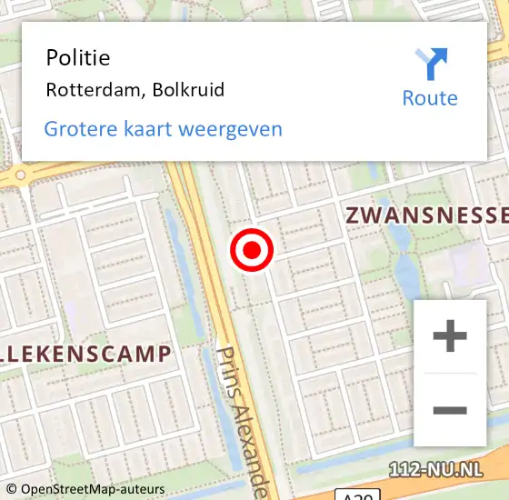 Locatie op kaart van de 112 melding: Politie Rotterdam, Bolkruid op 9 december 2023 18:10
