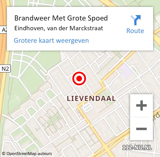 Locatie op kaart van de 112 melding: Brandweer Met Grote Spoed Naar Eindhoven, van der Marckstraat op 9 december 2023 18:10