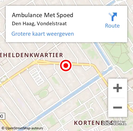 Locatie op kaart van de 112 melding: Ambulance Met Spoed Naar Den Haag, Vondelstraat op 9 december 2023 18:40