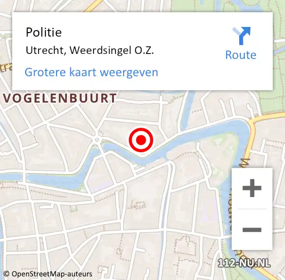 Locatie op kaart van de 112 melding: Politie Utrecht, Weerdsingel O.Z. op 9 december 2023 18:46