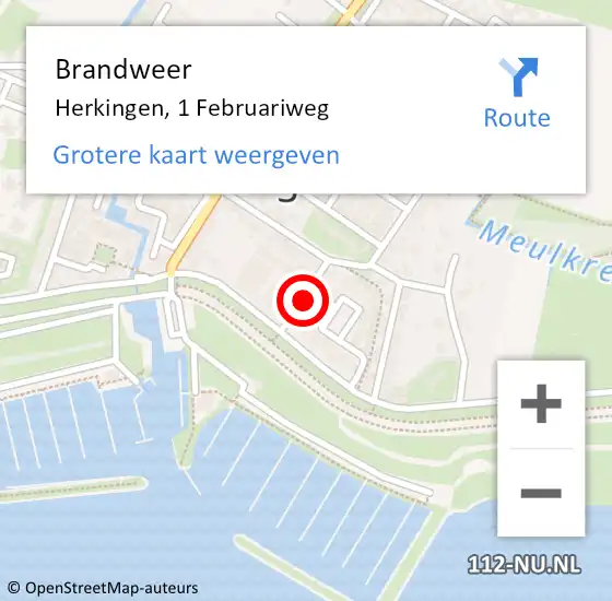 Locatie op kaart van de 112 melding: Brandweer Herkingen, 1 Februariweg op 14 oktober 2013 20:19