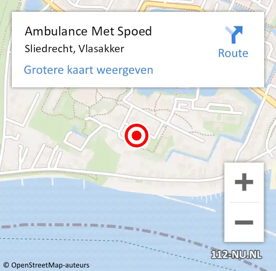 Locatie op kaart van de 112 melding: Ambulance Met Spoed Naar Sliedrecht, Vlasakker op 9 december 2023 19:17