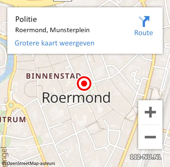 Locatie op kaart van de 112 melding: Politie Roermond, Munsterplein op 9 december 2023 19:30