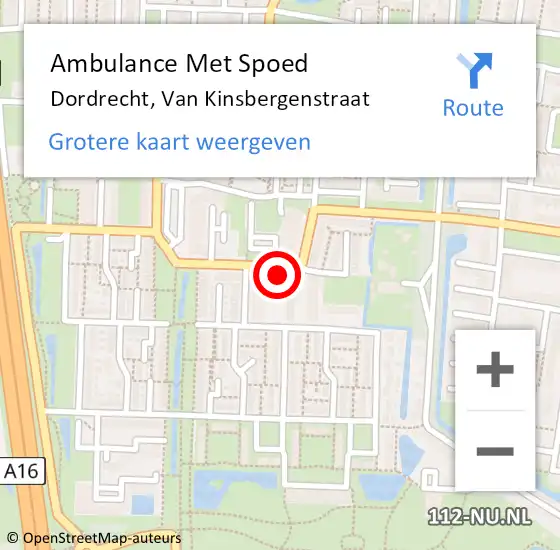 Locatie op kaart van de 112 melding: Ambulance Met Spoed Naar Dordrecht, Van Kinsbergenstraat op 9 december 2023 21:05