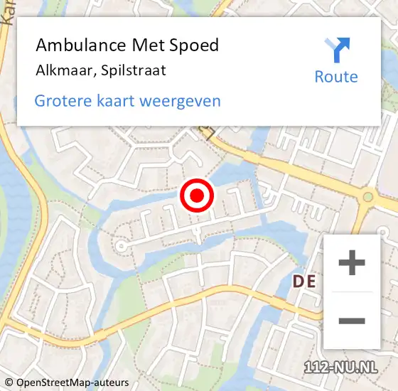 Locatie op kaart van de 112 melding: Ambulance Met Spoed Naar Alkmaar, Spilstraat op 9 december 2023 21:06