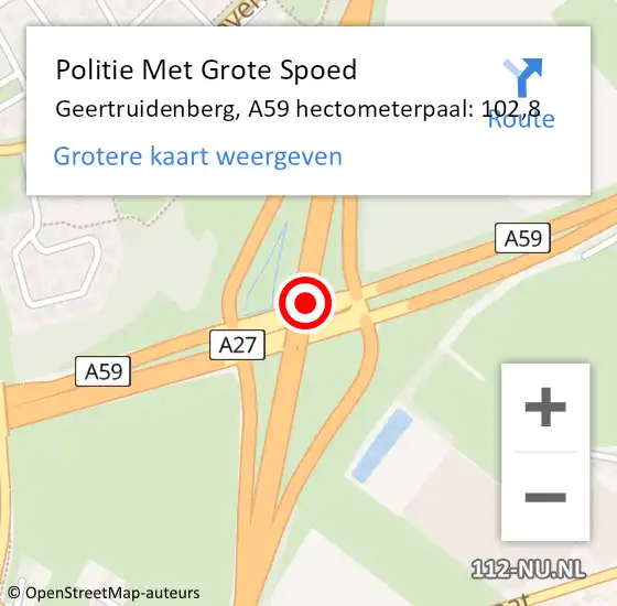 Locatie op kaart van de 112 melding: Politie Met Grote Spoed Naar Geertruidenberg, A59 hectometerpaal: 102,8 op 9 december 2023 21:14