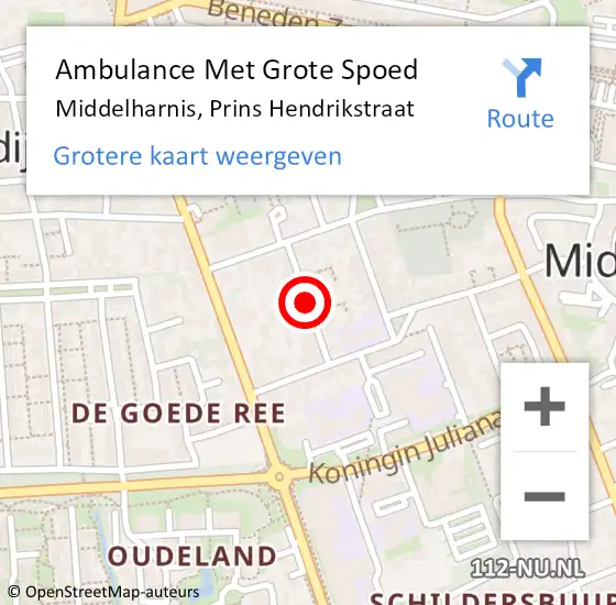 Locatie op kaart van de 112 melding: Ambulance Met Grote Spoed Naar Middelharnis, Prins Hendrikstraat op 9 december 2023 21:32