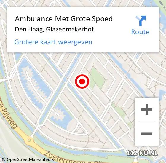Locatie op kaart van de 112 melding: Ambulance Met Grote Spoed Naar Den Haag, Glazenmakerhof op 9 december 2023 21:32