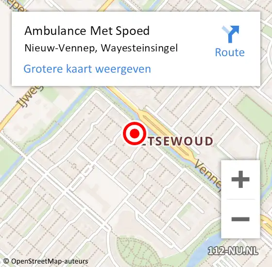 Locatie op kaart van de 112 melding: Ambulance Met Spoed Naar Nieuw-Vennep, Wayesteinsingel op 9 december 2023 21:56