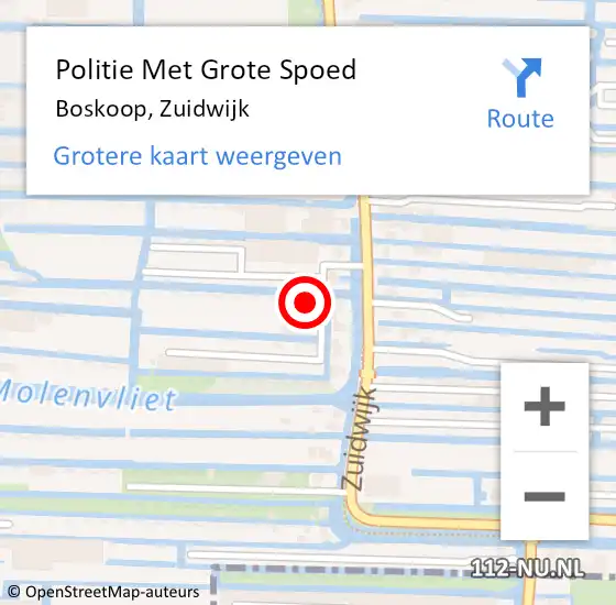 Locatie op kaart van de 112 melding: Politie Met Grote Spoed Naar Boskoop, Zuidwijk op 9 december 2023 22:19
