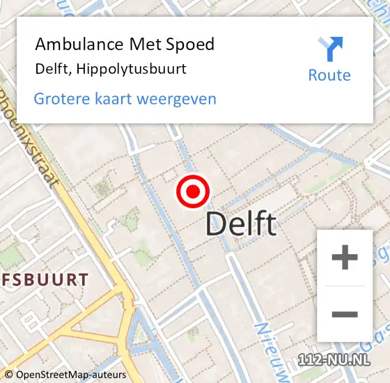 Locatie op kaart van de 112 melding: Ambulance Met Spoed Naar Delft, Hippolytusbuurt op 9 december 2023 22:30