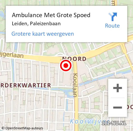 Locatie op kaart van de 112 melding: Ambulance Met Grote Spoed Naar Leiden, Paleizenbaan op 9 december 2023 23:59