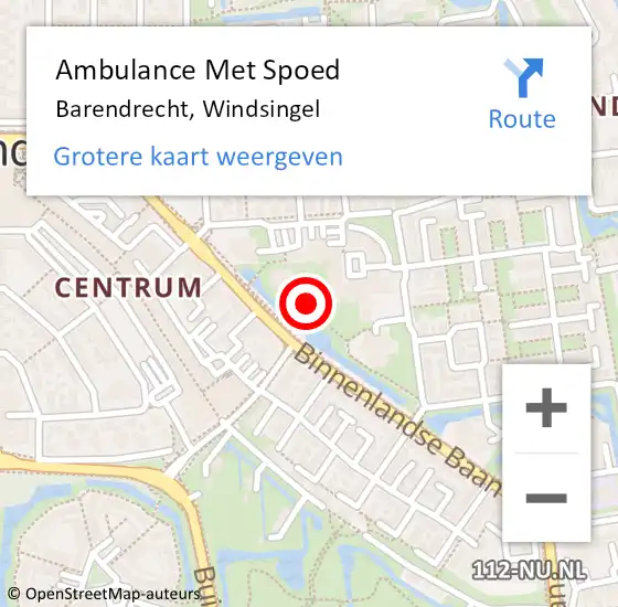 Locatie op kaart van de 112 melding: Ambulance Met Spoed Naar Barendrecht, Windsingel op 10 december 2023 00:44