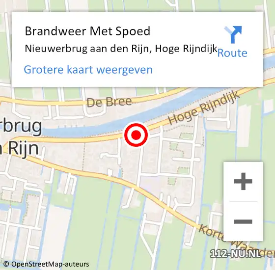 Locatie op kaart van de 112 melding: Brandweer Met Spoed Naar Nieuwerbrug aan den Rijn, Hoge Rijndijk op 10 december 2023 00:51