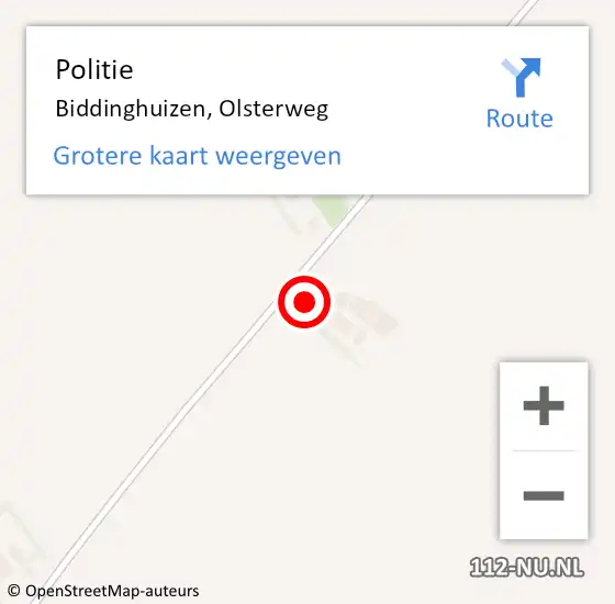 Locatie op kaart van de 112 melding: Politie Biddinghuizen, Olsterweg op 10 december 2023 00:51