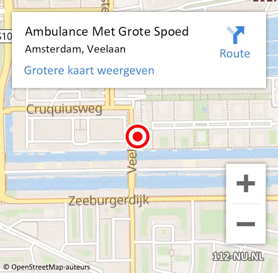 Locatie op kaart van de 112 melding: Ambulance Met Grote Spoed Naar Amsterdam, Veelaan op 10 december 2023 01:56