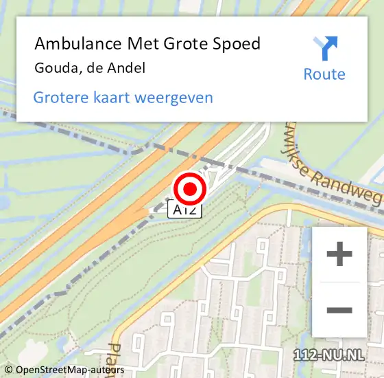 Locatie op kaart van de 112 melding: Ambulance Met Grote Spoed Naar Gouda, de Andel op 10 december 2023 02:05