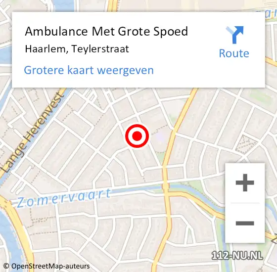 Locatie op kaart van de 112 melding: Ambulance Met Grote Spoed Naar Haarlem, Teylerstraat op 10 december 2023 02:14