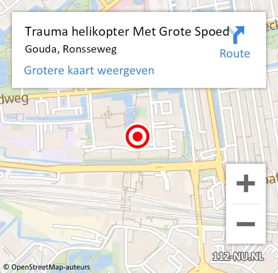 Locatie op kaart van de 112 melding: Trauma helikopter Met Grote Spoed Naar Gouda, Ronsseweg op 10 december 2023 02:27