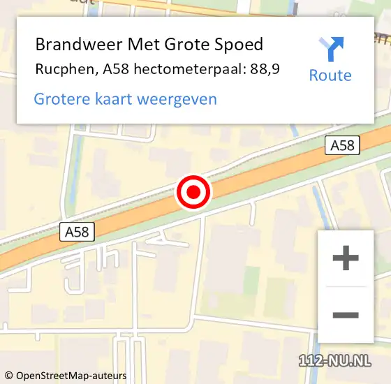 Locatie op kaart van de 112 melding: Brandweer Met Grote Spoed Naar Rucphen, A58 hectometerpaal: 88,9 op 10 december 2023 02:31
