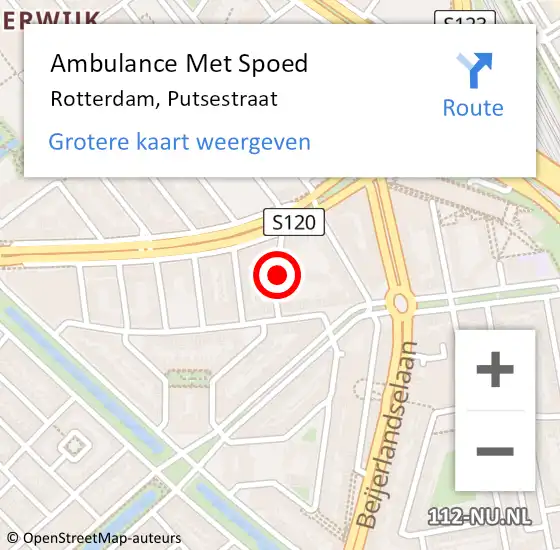 Locatie op kaart van de 112 melding: Ambulance Met Spoed Naar Rotterdam, Putsestraat op 10 december 2023 04:10