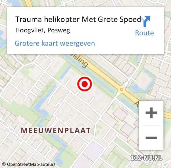 Locatie op kaart van de 112 melding: Trauma helikopter Met Grote Spoed Naar Hoogvliet, Posweg op 10 december 2023 04:53