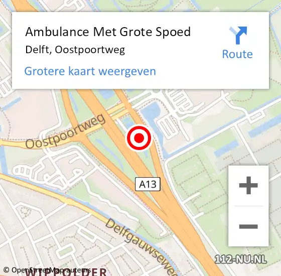 Locatie op kaart van de 112 melding: Ambulance Met Grote Spoed Naar Delft, Oostpoortweg op 10 december 2023 05:06