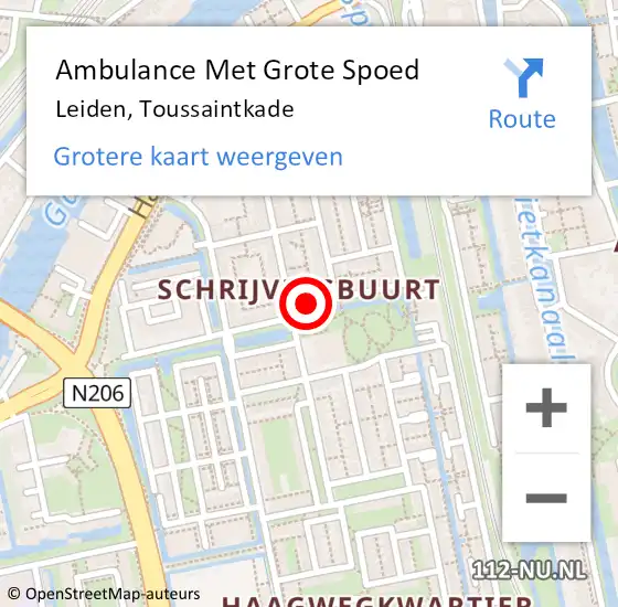 Locatie op kaart van de 112 melding: Ambulance Met Grote Spoed Naar Leiden, Toussaintkade op 10 december 2023 06:59