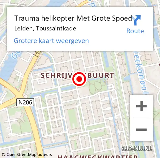 Locatie op kaart van de 112 melding: Trauma helikopter Met Grote Spoed Naar Leiden, Toussaintkade op 10 december 2023 07:01