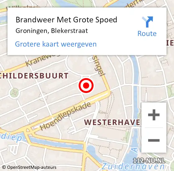 Locatie op kaart van de 112 melding: Brandweer Met Grote Spoed Naar Groningen, Blekerstraat op 10 december 2023 07:16