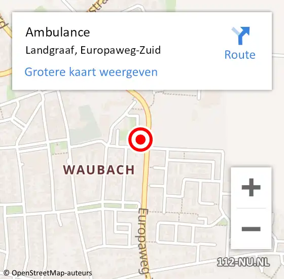 Locatie op kaart van de 112 melding: Ambulance Landgraaf, Europaweg-Zuid op 18 september 2014 04:57