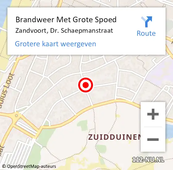 Locatie op kaart van de 112 melding: Brandweer Met Grote Spoed Naar Zandvoort, Dr. Schaepmanstraat op 10 december 2023 07:35