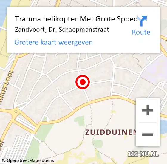 Locatie op kaart van de 112 melding: Trauma helikopter Met Grote Spoed Naar Zandvoort, Dr. Schaepmanstraat op 10 december 2023 07:36