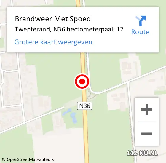 Locatie op kaart van de 112 melding: Brandweer Met Spoed Naar Twenterand, N36 hectometerpaal: 17 op 10 december 2023 08:19