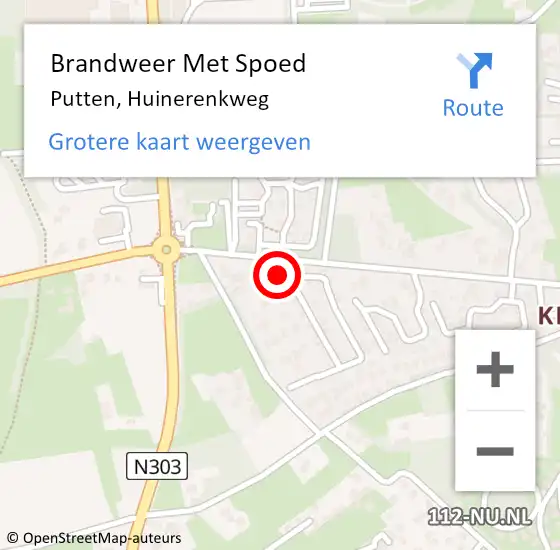 Locatie op kaart van de 112 melding: Brandweer Met Spoed Naar Putten, Huinerenkweg op 10 december 2023 08:59