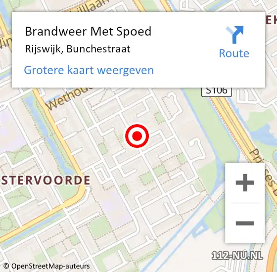 Locatie op kaart van de 112 melding: Brandweer Met Spoed Naar Rijswijk, Bunchestraat op 10 december 2023 09:14