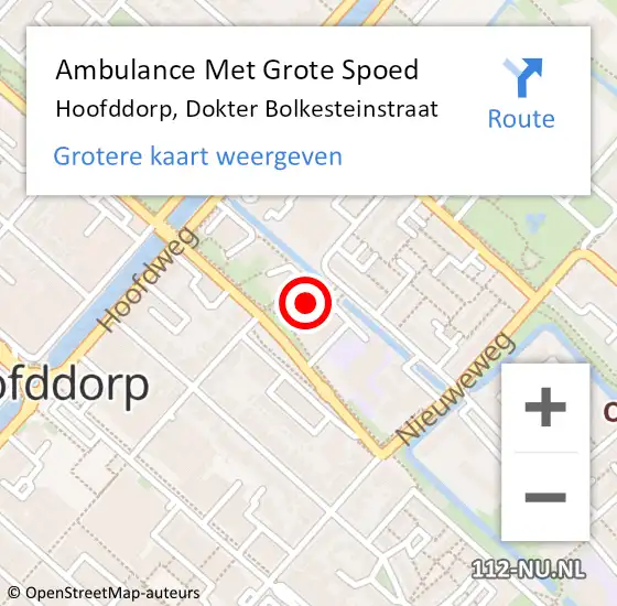 Locatie op kaart van de 112 melding: Ambulance Met Grote Spoed Naar Hoofddorp, Dokter Bolkesteinstraat op 10 december 2023 09:27
