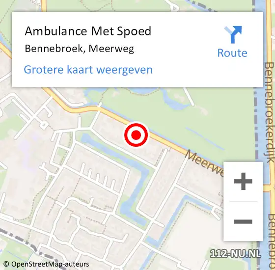 Locatie op kaart van de 112 melding: Ambulance Met Spoed Naar Bennebroek, Meerweg op 10 december 2023 09:38