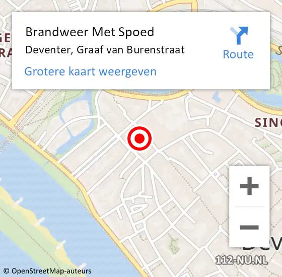 Locatie op kaart van de 112 melding: Brandweer Met Spoed Naar Deventer, Graaf van Burenstraat op 10 december 2023 09:52