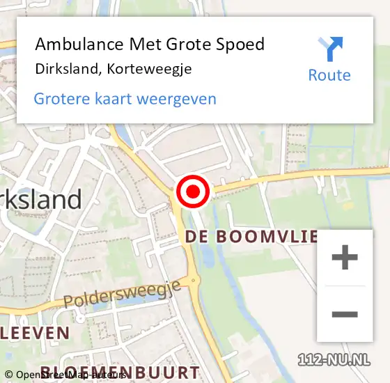 Locatie op kaart van de 112 melding: Ambulance Met Grote Spoed Naar Dirksland, Korteweegje op 10 december 2023 10:15