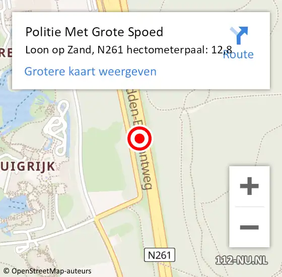 Locatie op kaart van de 112 melding: Politie Met Grote Spoed Naar Loon op Zand, N261 hectometerpaal: 12,8 op 10 december 2023 10:17