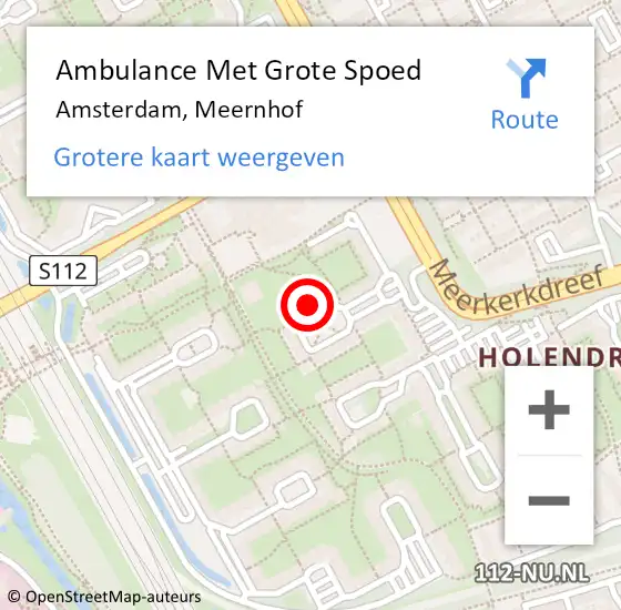 Locatie op kaart van de 112 melding: Ambulance Met Grote Spoed Naar Amsterdam, Meernhof op 10 december 2023 10:26