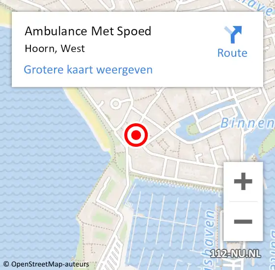 Locatie op kaart van de 112 melding: Ambulance Met Spoed Naar Hoorn, West op 10 december 2023 10:28