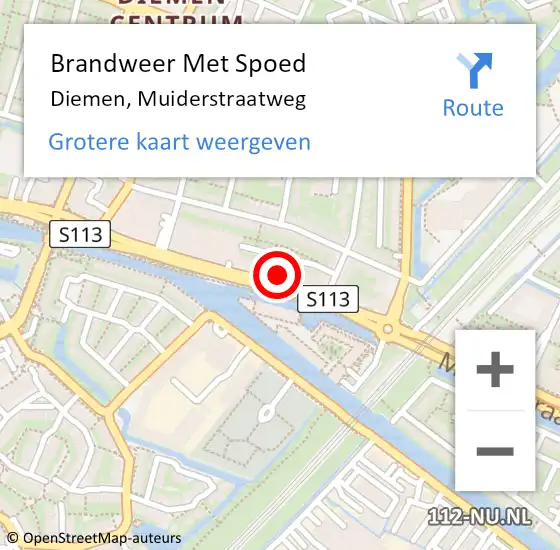 Locatie op kaart van de 112 melding: Brandweer Met Spoed Naar Diemen, Muiderstraatweg op 10 december 2023 10:38