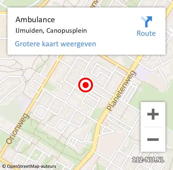 Locatie op kaart van de 112 melding: Ambulance IJmuiden, Canopusplein op 10 december 2023 10:46