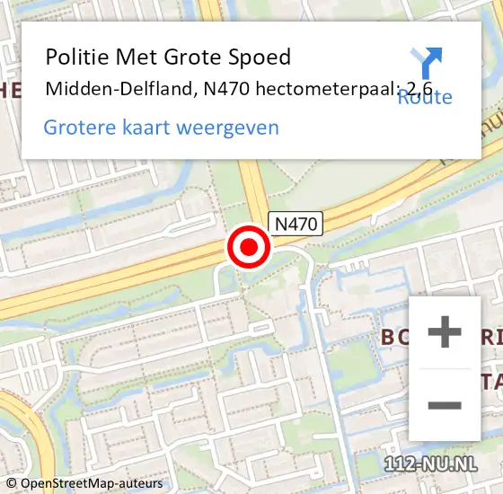 Locatie op kaart van de 112 melding: Politie Met Grote Spoed Naar Midden-Delfland, N470 hectometerpaal: 2,6 op 10 december 2023 10:54