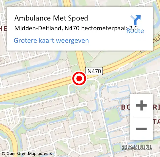 Locatie op kaart van de 112 melding: Ambulance Met Spoed Naar Midden-Delfland, N470 hectometerpaal: 2,6 op 10 december 2023 10:54