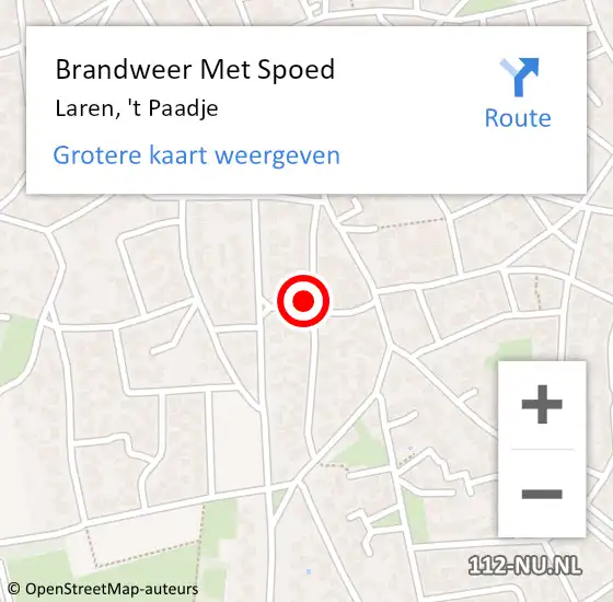 Locatie op kaart van de 112 melding: Brandweer Met Spoed Naar Laren, 't Paadje op 10 december 2023 11:10