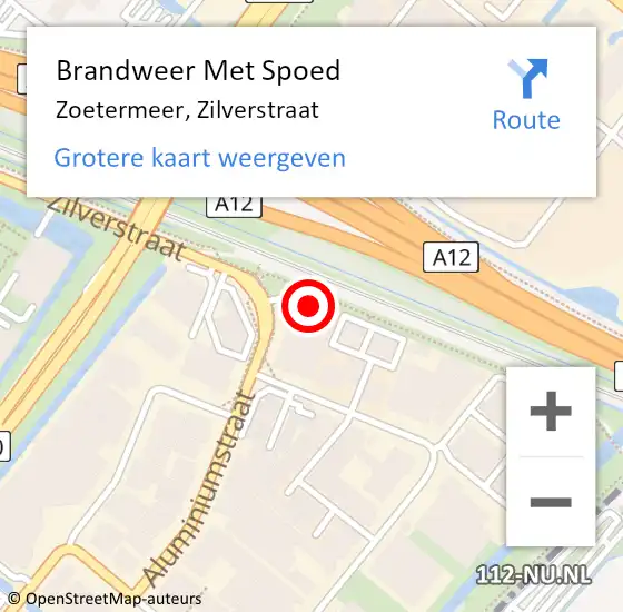 Locatie op kaart van de 112 melding: Brandweer Met Spoed Naar Zoetermeer, Zilverstraat op 10 december 2023 11:13